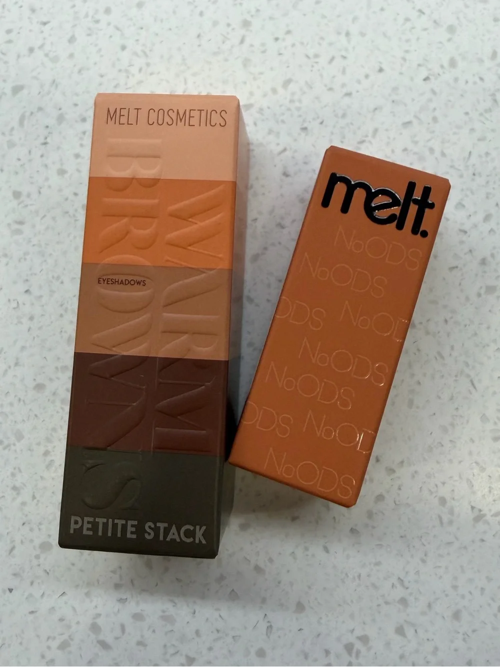 Melt Cosmetics Warm Browns Petite Eyeshadow Stack and NoODS Lipstick in Paulina
